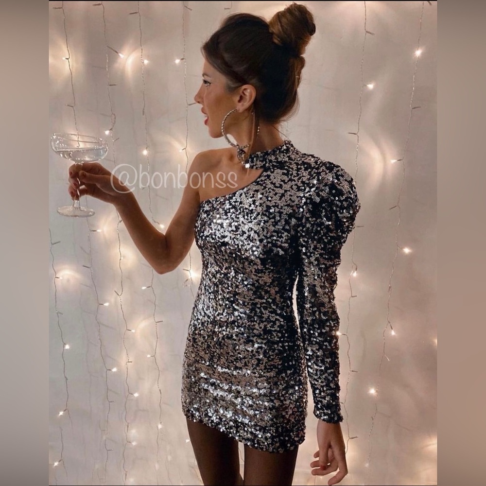 Zara asymmetrical sequin mini dress